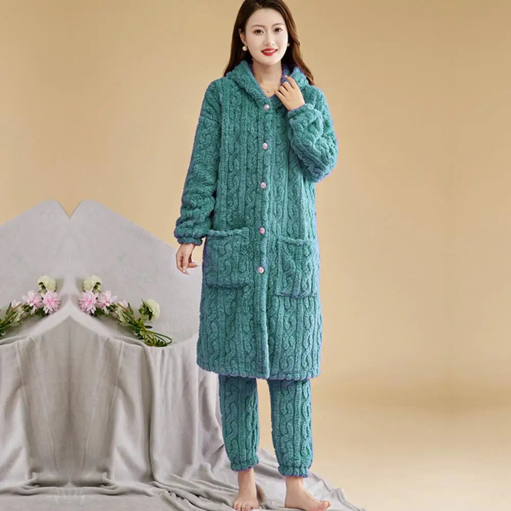 Korallen Samt Frauen Pyjama Set Verdicken Samt Rippen Fleece Set Pullover Hosen Frauen Pyjama Sets 2024, Homewear Frauen Nachtwäsche.
