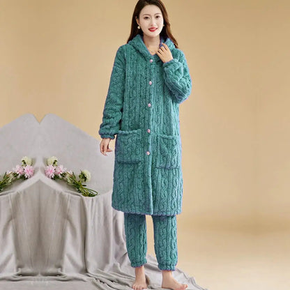 Korallen Samt Frauen Pyjama Set Verdicken Samt Rippen Fleece Set Pullover Hosen Frauen Pyjama Sets 2024, Homewear Frauen Nachtwäsche.