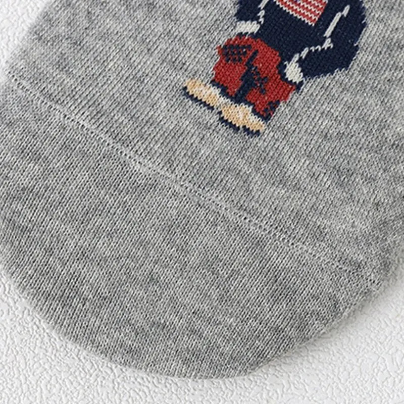 5 Pairs of Super Cute Bear Embroidered Cartoon Bear Boat Socks, Soft and Comfortable, Sweat Wicking and Versatile Short Socks.