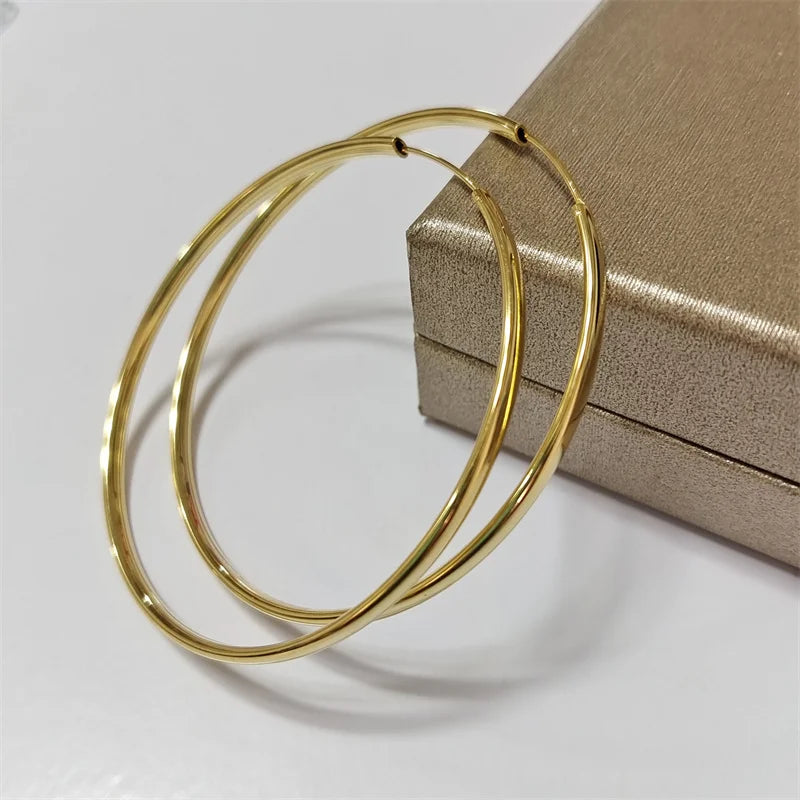 Senlissi - New 18K Gold Plated Hoop Earrings For Women 925 Sterling Silver  3.0mm Fashion Earring Cерьги Kольца 3/4/5/6/7CM.