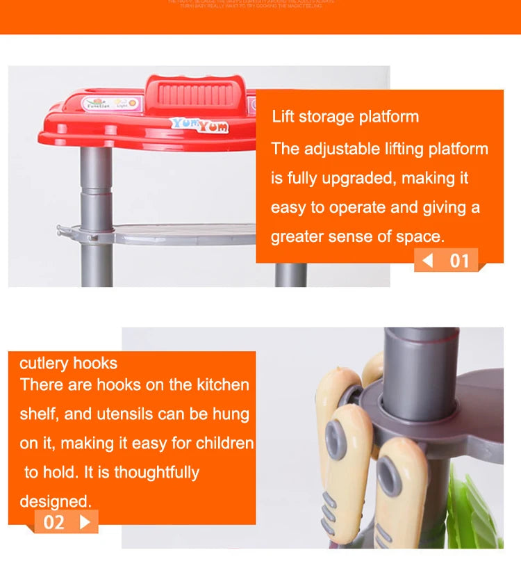 Dining Table for Pretend Food Kitchen Toys for Kids Ages 3-8,Play Kitchen Accessories W/Real Sounds Light, for Boys, Girls.