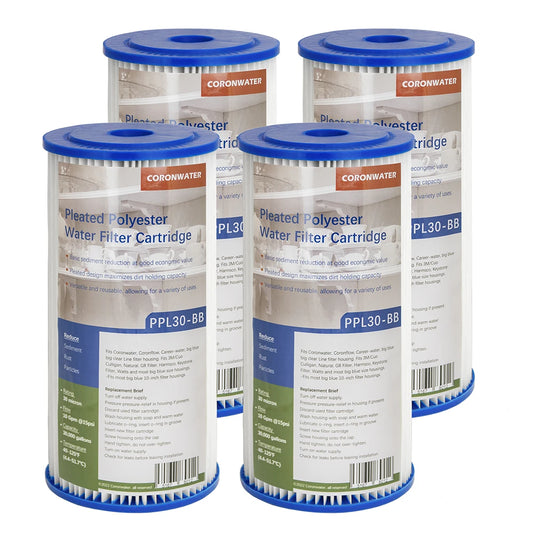 Coronwater 4.5"X 10" Pleated Polyster Water Filter Cartridge For Whole House Sediment Filtration 4Pack