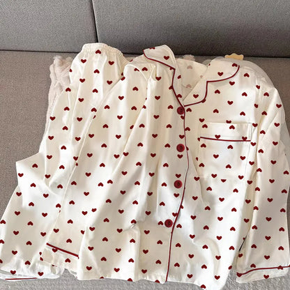 Neue Frühling und Herbst Damen Ins Stil Pyjamas Homewear Set Mädchen Gedruckt Liebe Lange Ärmeln Unterwäsche Pyjamas Homewear Set.