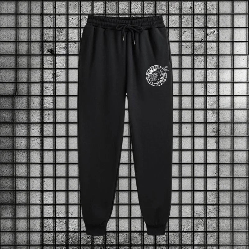 Viking Raven Print Mens Casual Tracksuit Set 2025 New 2 Pieces Zipper Hoodie with Pants Urban Streetwear Outfit Autumn Winter.