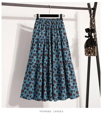 2025 Vintage Draped Elegant Chinese Style Women's Half-length Skirts Autumn Floral Pleated A- Line Skirt With Lining