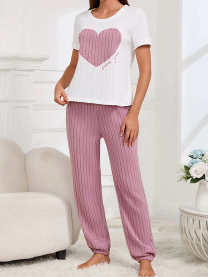 Damen-Pyjama-Set im neuen Stil, Herzmuster, kurzärmeliges Hemd, Hose, zweiteilig, einfach und schön, lässige Heimkleidung.