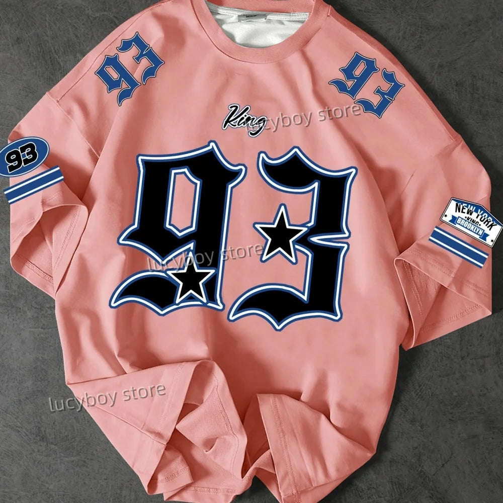 2025 NEW Man O-Neck Sportwear Racing Football Tee Mens KING NO.93 Printed Short Sleeve T Shirt Vintage Casual Tops Men Clothes.