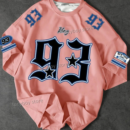 2025 NEW Man O-Neck Sportwear Racing Football Tee Mens KING NO.93 Printed Short Sleeve T Shirt Vintage Casual Tops Men Clothes.