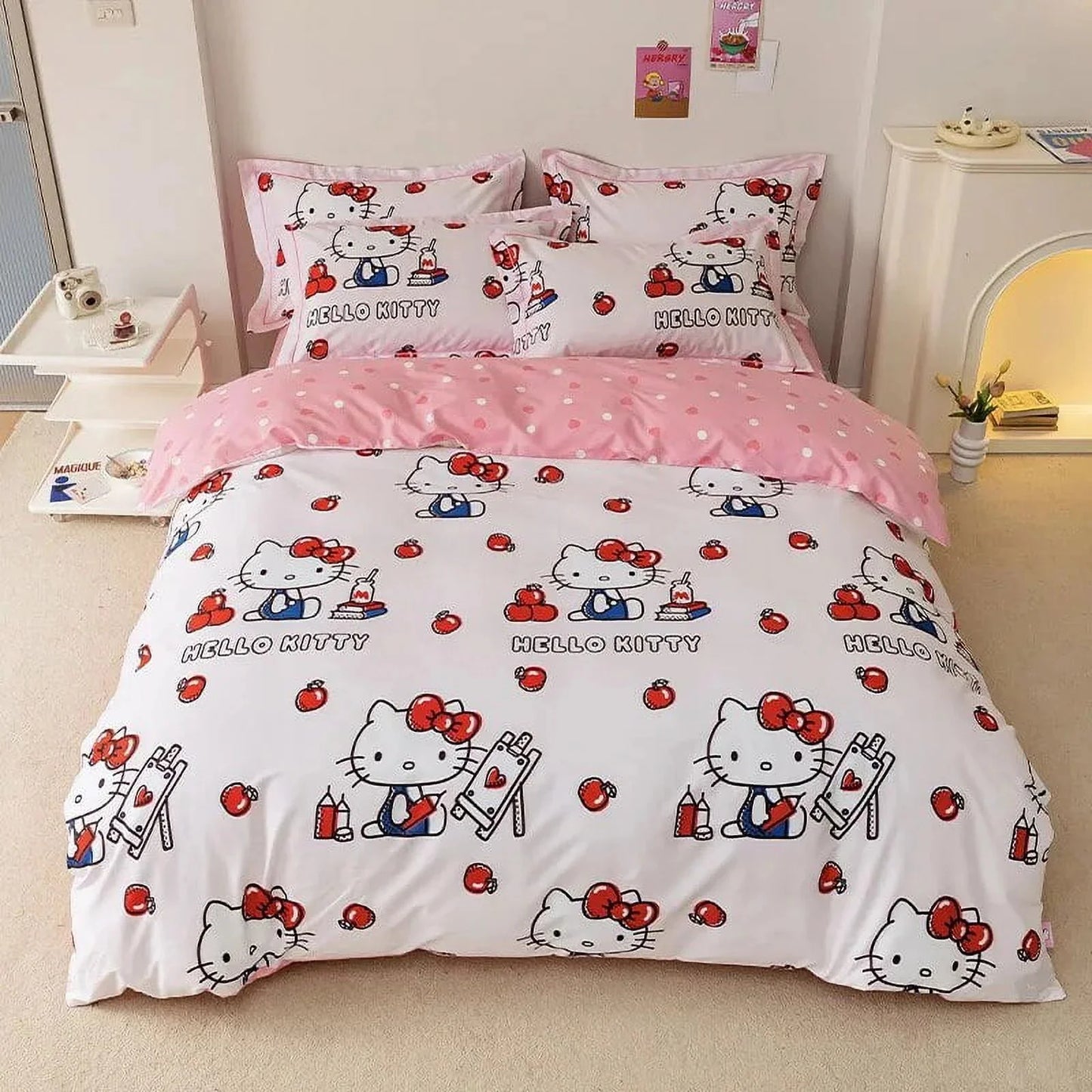 Hello Kitty Duvet Cover Bedding Set Duvet Cover with Pillowcase Single King Queen Twin Size Home Textile Children Bedroom Decor.