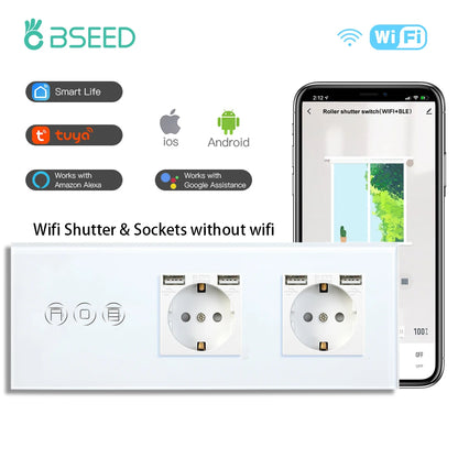 BSEED Wifi Shutter Schalter APP Control Led Smart Blind Serie Weiß Glas Panel Unterstützung Tuya Google Smart Leben Rollladen.
