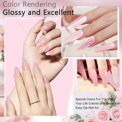 Dip Nails Powder Kit Acrylic Dipping Powder Set with Base Top Coat Activator for French Nail Art Manicure Salon DIY Gift No UV.