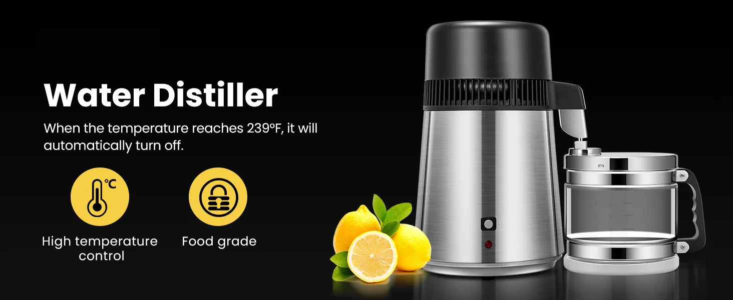 DIVEDEER Water Distiller 4L Purifier Filter Dispenser Drinking Bottle Softener Dual Temp Display Overheat Protection.