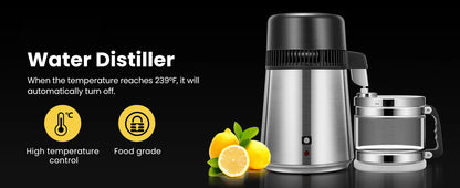 DIVEDEER Water Distiller 4L Purifier Filter Dispenser Drinking Bottle Softener Dual Temp Display Overheat Protection.