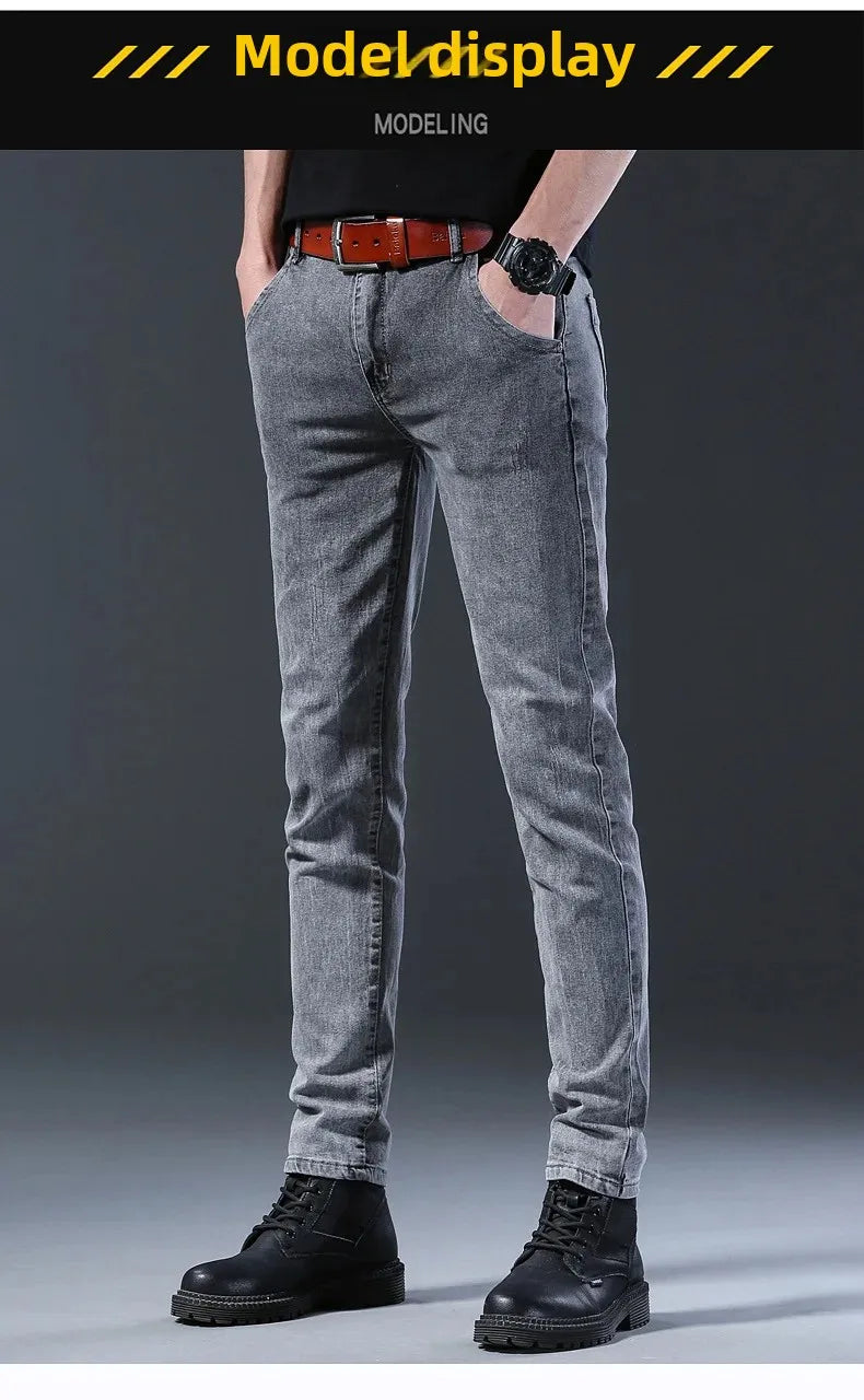 Frühling Herbst Xintang Denim Jeans Herren Slim Fit Casual Trendy Modische Alltagskleidung Blau Gerade Bein Hosen Elastische Taille