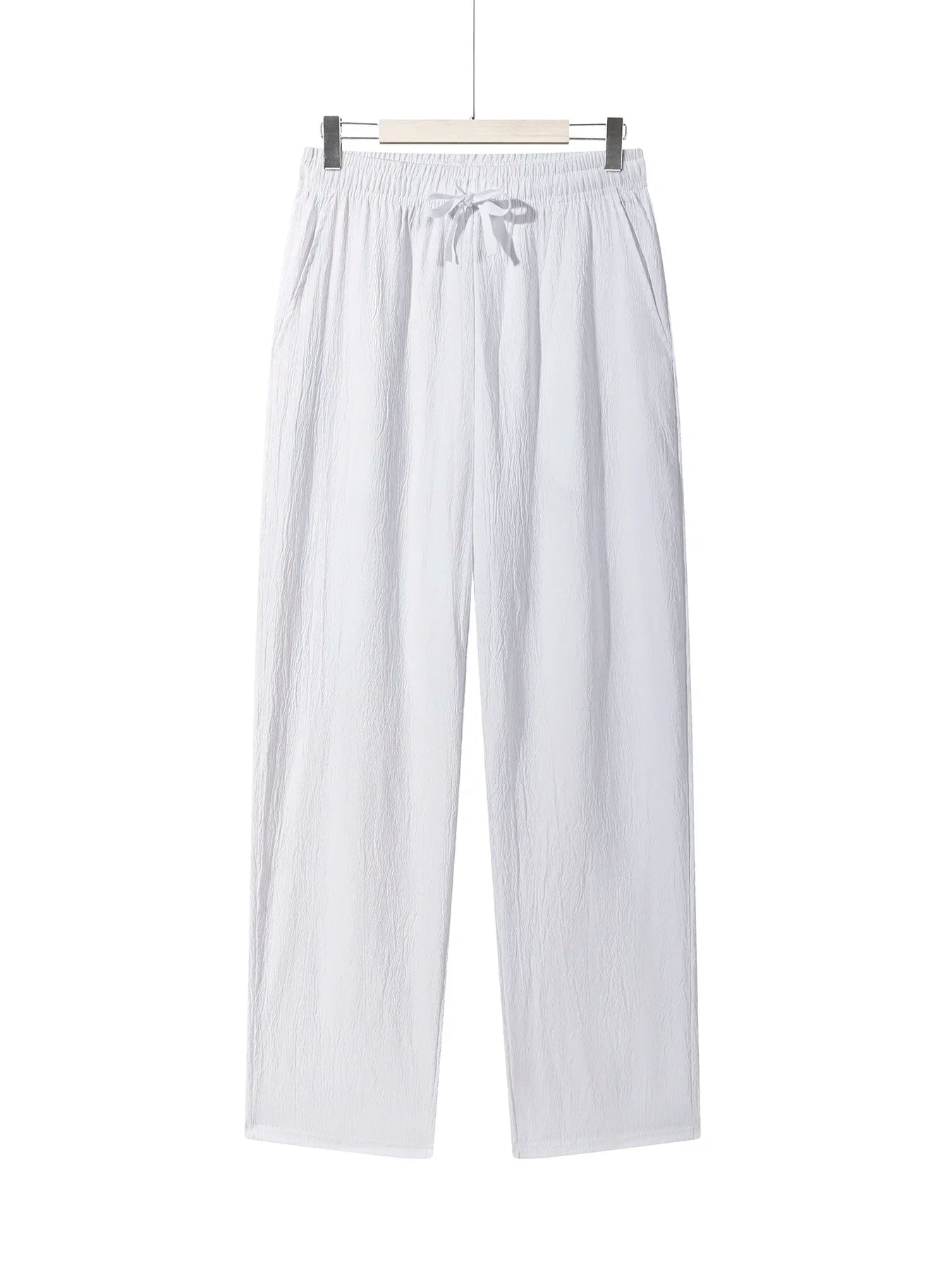 Summer Men's Straight Trousers Casual Solid Color Breathable Drawstring Long Pants Sweatpants Streetwear Men Baggy Pants.