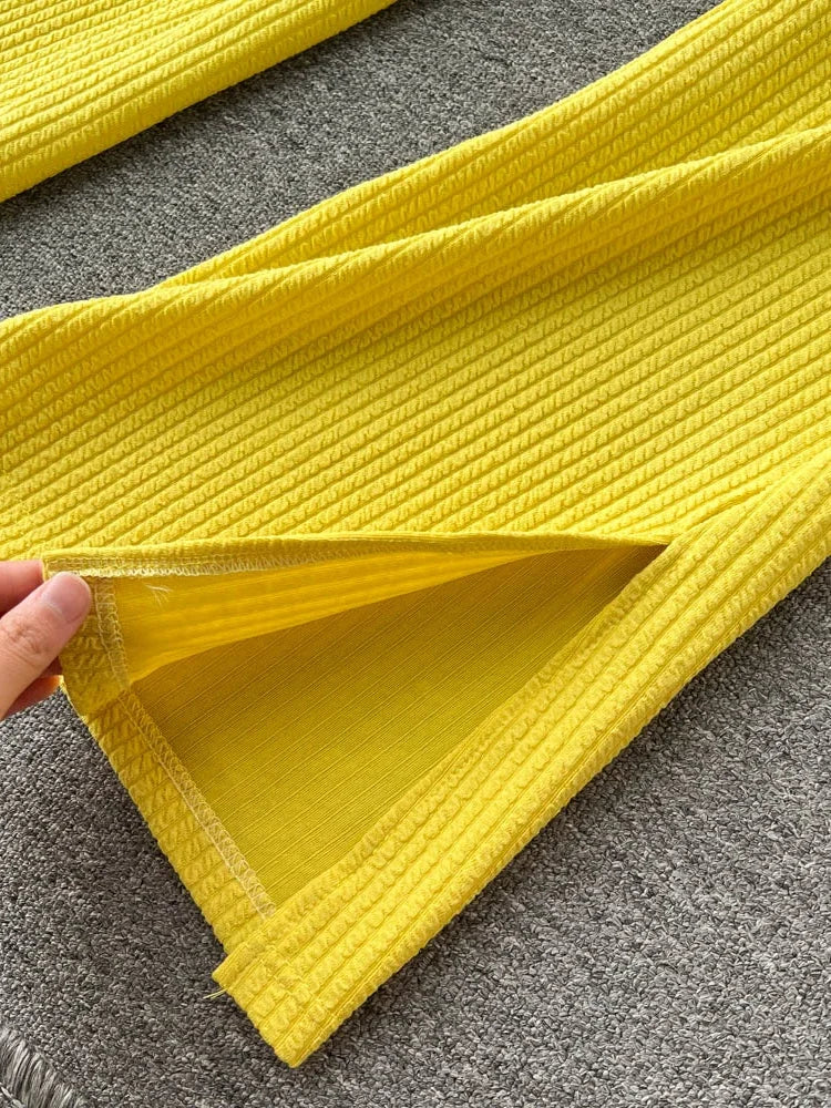 Korean Suits Women's Two Piece Set Summer Slim Fit Sleeveless O-neck Tops High Waist Slits Trousers Two-piece Suit Female D1109.