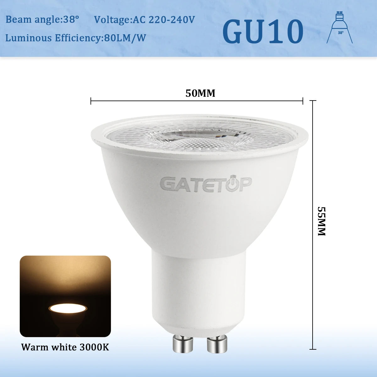 4–20 Stück GU10 LED-Strahlerlampe, dimmbar, warm, kalt, weißes Licht, 120 °   38 °   3000K 4000K 6000K für das Home-Schlafzimmer derec Einbauleuchte