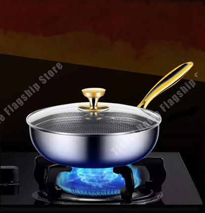 316 Stainless Steel Frying Pan Wok Non-stick Cooking Honeycomb Steak Gas Stove Pot Induction General Saucepan Kitchen Cookware.