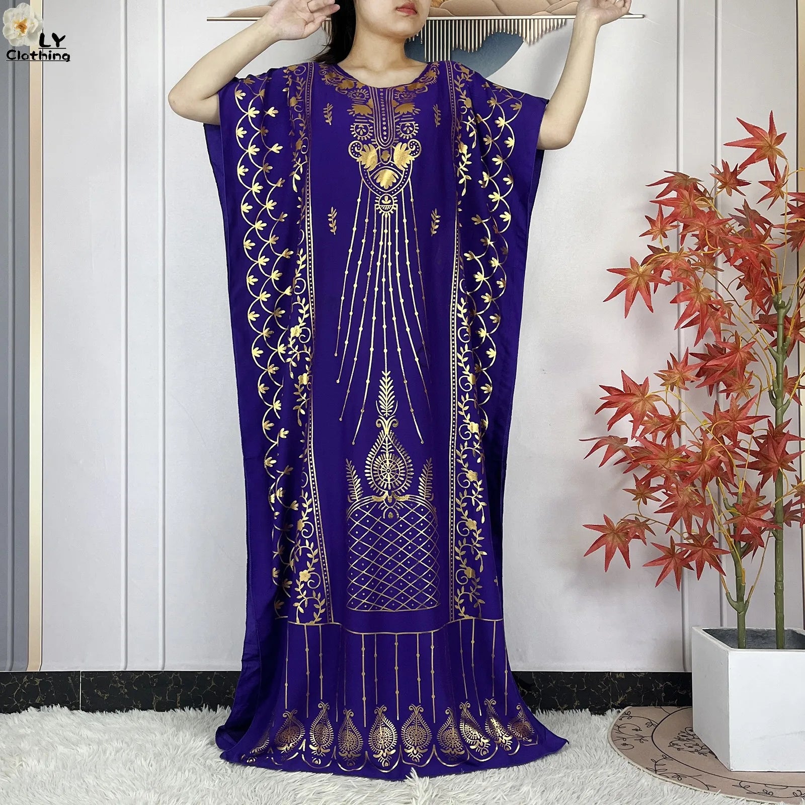 2023 New Muslim Summer Short Sleeve Robe Gold Stamping Boubou Maxi Women Femme Loose Dress With Big Scarf African Abaya Clothes.