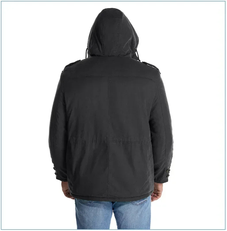 Men's Jacket WINTER USA SIZE Large SIZE Lamb Fleece JACKETS Hooded Cotton Thickened Multi Pocket Casual Mid length Coat