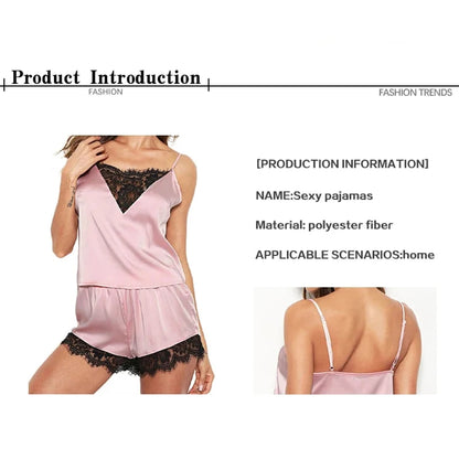 Frauen Eis Seide Pyjamas Nachtwäsche Pyjama Set Nachthemden Nachthemd Leibchen Shorts Schwarz Rot L XL Spitze Casual Sexy Glatte.