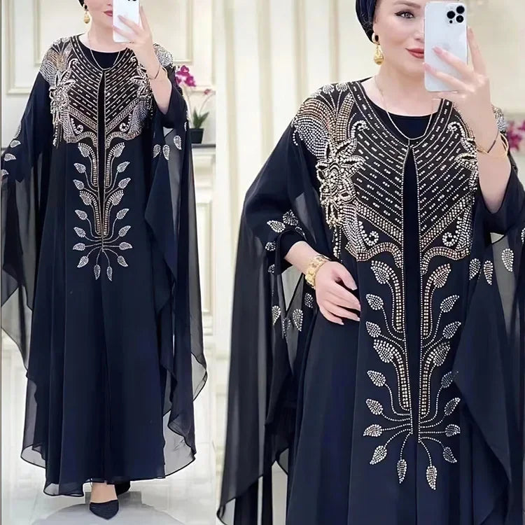 Abayas Für Frauen Dubai Luxus 2024 Chiffon Boubou Muslimischen Mode Kleid Kaftan Marocain Hochzeit Party Anlässe Djellaba Frauen