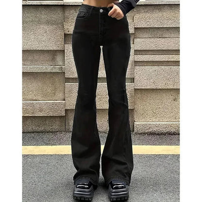 2025Mädchen Concise Ins Hohe Taille Ausgestellte Jeans Weibliche Stretchy Bootcut Denim Hosen Frauen Einfarbig Dünne Schlaghosen.