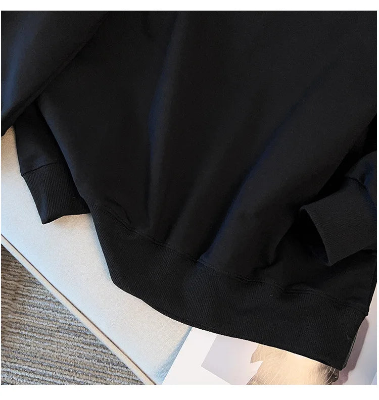 175kg plus size Damen büste Frühling Herbst lose besticktes Sweatshirt schwarz weiß groß 5xl 6xl 7xl 8xl 9xl.