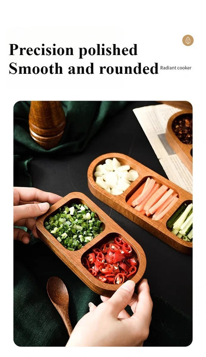 Seasoning Wood Snack Plate with Compartments 2/3/4 Grids Fruit Snacks Food Storage Trays Sauce Plate Kitchen Accessories 일본 주방용품.