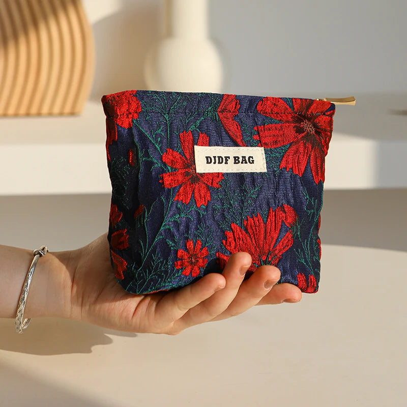 Mini Female Cosmetic Bag Portable Red Soft Small Sanitary Napkin Storage Bag Commuter Coin Key Bag Portable Bank Card Bag.