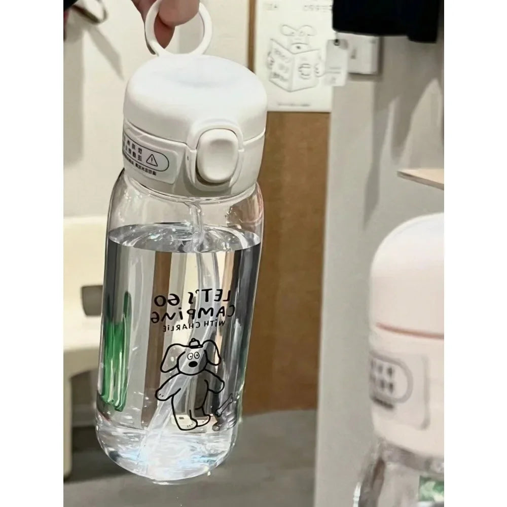 Plastic Water Bottle Water Cup With Straw Simple Large Capacity Portable Drop Resistant And Portable Cup Cartoon Ice Suction Cup.
