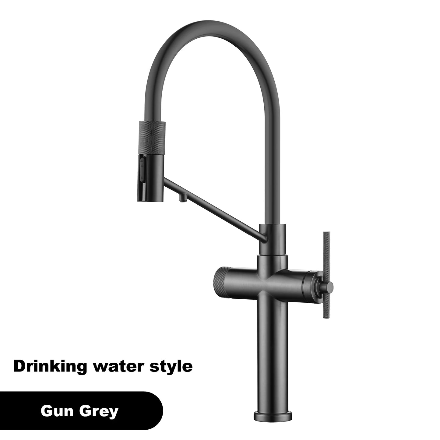 Modern chrome brass pull-out hot and cold water single hole kitchen faucet luxury 2 function drinking water mode sink faucet