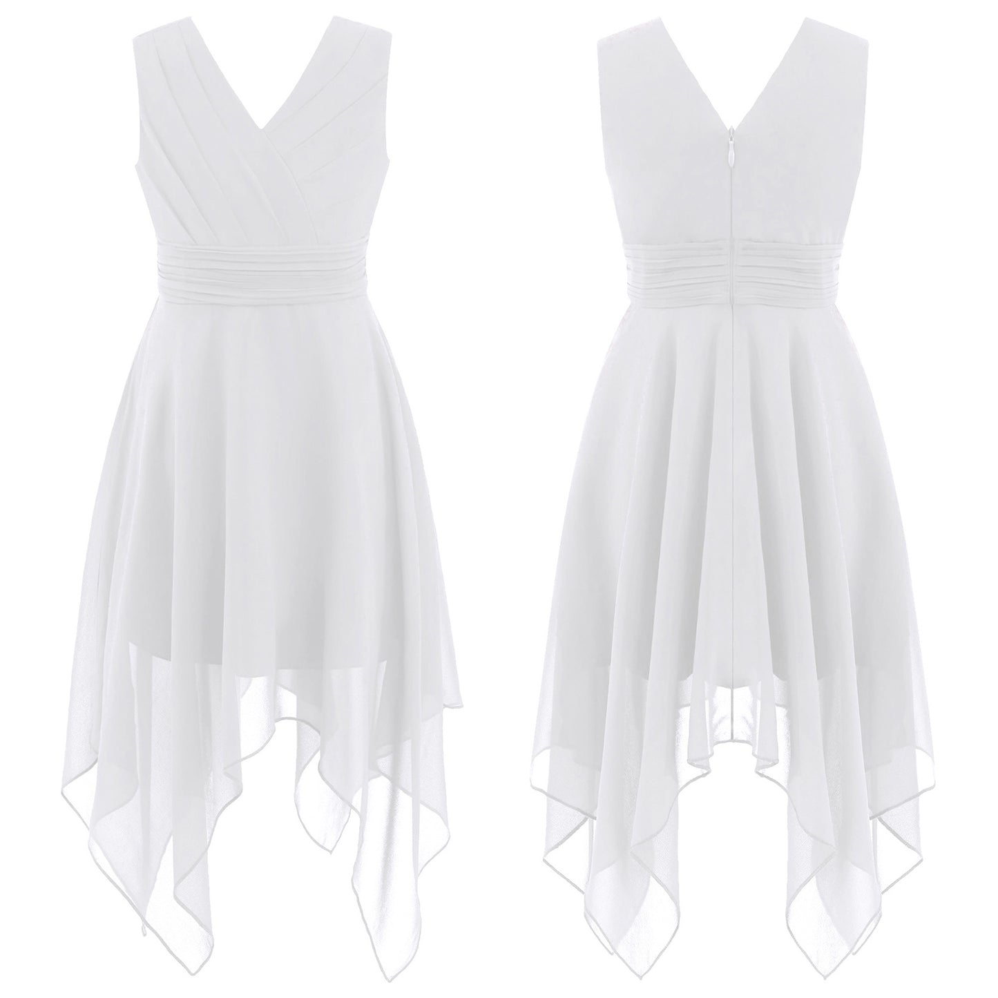 Blumenmädchen-Chiffonkleid mit floraler Spitze, Sommer, ärmellos, hoher, niedriger Saum, formelles Hochzeitskleid für Brautjungfer, Junior, Prinzessin