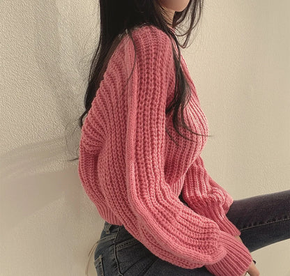 Koreanische Lose Langarm Pullover Mode Frauen Harajuku Laterne Stricken Oansatz Solide Grund Jumper Herbst Winter Weiche Warme Pullover.