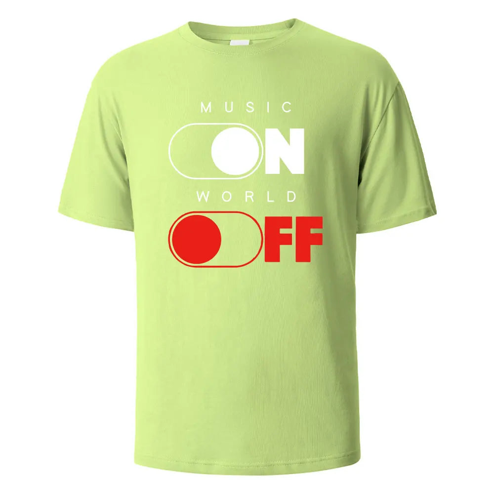 Music On World Off Graphic Printed Men's T-Shirts 100% Cotton Breathable Comfortable Tops For Men Summer Oversize Men Clothing