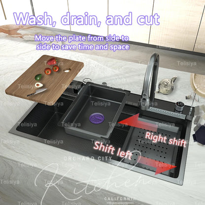 Various Waterfall kitchen Sink  Stainless Steel Multifunctional Large Single Slot Digital Display Sinks