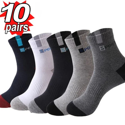 10/5/3pairs Breathable Con Sports Stockings Men Bamboo Fiber Autumn and Winter Men Socks Sweat Absorption Deodorant Business Sox.