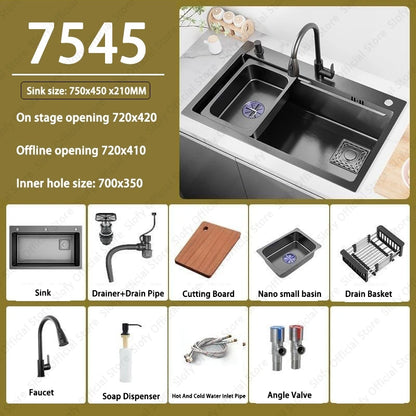 Multifunctional Kitchen Sink Large Capacity Single Bowl Stainless Steel Sink Vegetable Workstation With Faucet Drain Accessories