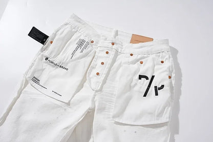 Purple Brand Men's Casual Straight Leg Jeans Distressed Dye Spill Hole American Street Style High Street Long Pants.