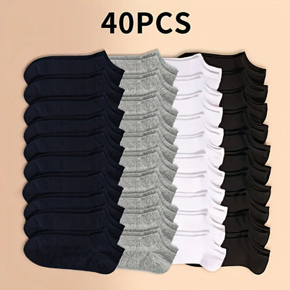 10/20/30/40/60 Pairs Of Unisex Solid Color Socks Comfy Breathable Soft Sweat Absorbent Socks For Daily And Outdoor Wearing.