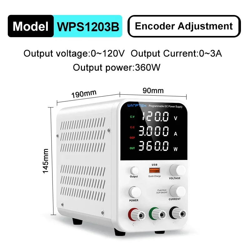 Wanptek Laboratory Power Supply 30V 5A 30V 10A 60V 5A 120V 3A Encoder Adjustment with USB Fast Charging Lab DC Power Supply.