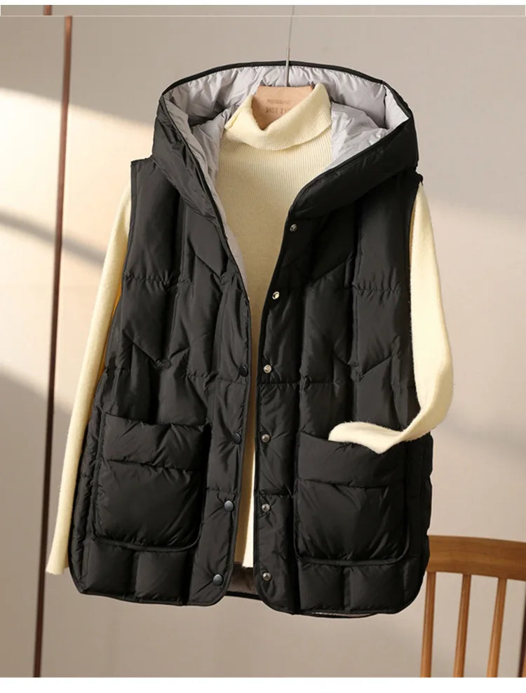 Weiblich 90% weiße Ente Daunen ultraleichte ärmellose Daunen weste 2023 neue Herbst/Winter Mode Kapuze Basics Frauen warme Weste Mantel.