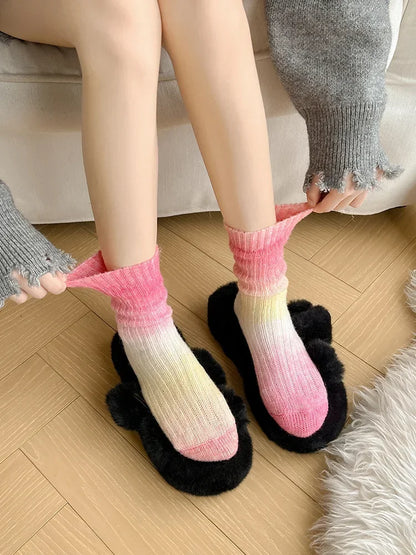 Winter Thick Warm Long Socks Gradient Wool Cashmere Kawaii Socks Women Thermal Floor Sleeping Socks New Year Gift Autumn 2024New.