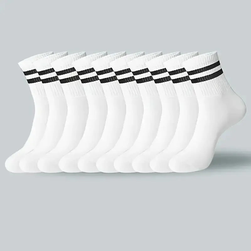 6/10/20 Pairs Men Women Striped Round Neck Socks Spring Autumn Breathable Odor Proof Sweat Absorbing All-Season Casual Socks.