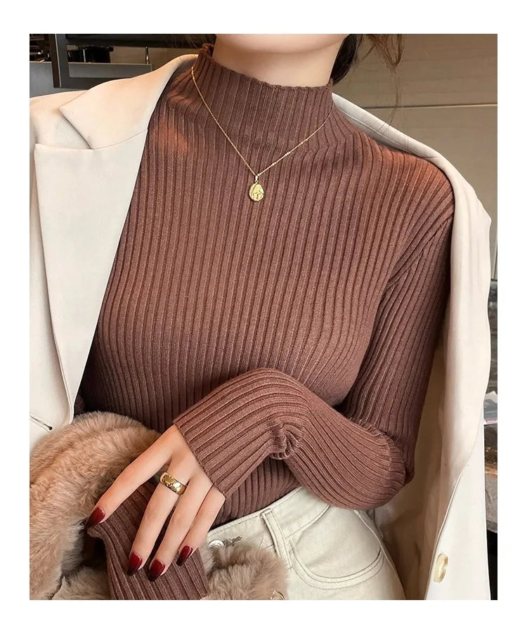 Women Long Sleeve Casual Turtleneck Warm Basic Sweater Chic Autumn Winter 2025 Pullovers Knit Jumpers Solid Color Slim Tops