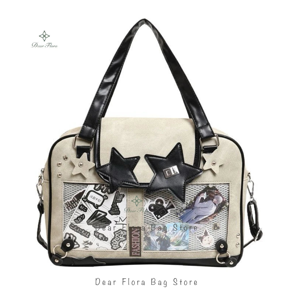 Y2K Trendy Star Ita Bag Lolita Girl Transparent Pocket Fashion Crossbody Bag Women's DIY Display Shoulder Bag Cute Purse Handbag