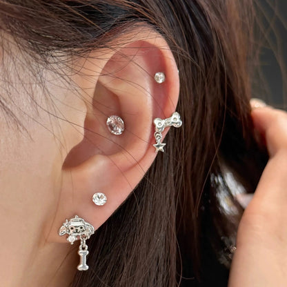 1 Pcs Sliver Dog Bone Claw 316L Stainless Steel Ear Bone Nail Korean Style Fashion Cartilage Earrings For Women Jewelry.