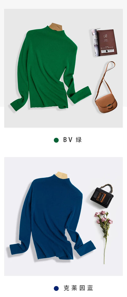 100% Ultra-fine Merino Wool Sweater Autumn and Winter Loose and Simple Semi-turtleneck Wool Bottoming Shirt Multi-color Sweater.