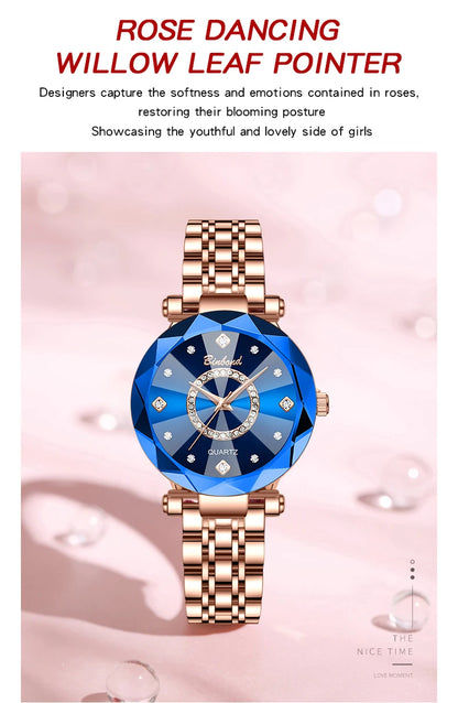 BINBONDN10 Women's Watches Elegant Fashion Original Quartz Watch for Lady Heart of the Ocean Design Waterproof Luminous Diamond.
