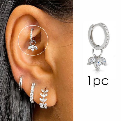 1pc Crown Pendant Dangle Earrings For Teen Girl Kpop Style Gold Color Stainless Steel Hoops Ear Cartilage Rook Piercing Jewelry.